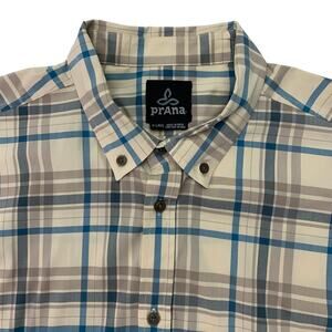 NWOT PrAna Mens XL Granger Taper Fit Plaid Stretch Button Down Long Sleeve Shirt